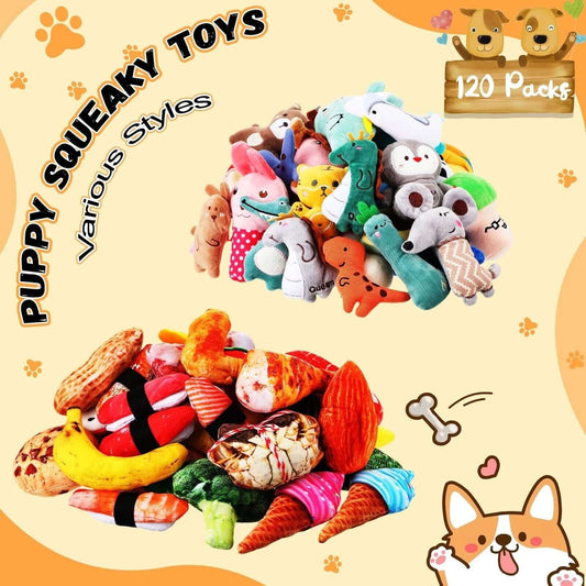 120 Pack Small Squeaky Dog Toys Bulk for Puppy Small Dogs Pets Cute Plush Stu... - Petopia
