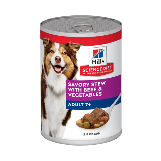 Hill's Science Diet Beef & Vegetables Wet Dog Food for seniors, 12.8 oz can, nourishing and savory stew for adult dogs.
