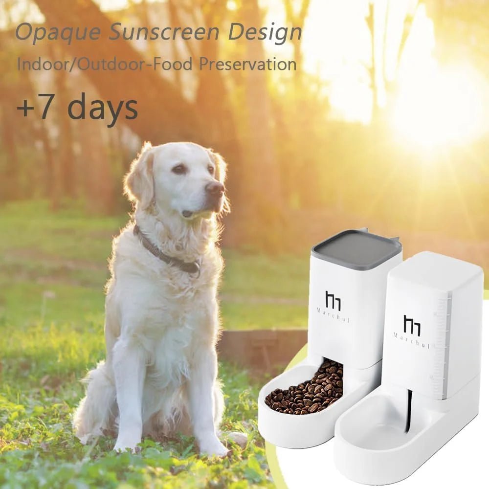 Cat Dog Waterer Set - Automatic Feeder & Water Dispenser with 4.63Lb Food Capacity & 1 Gallon Water - Petopia