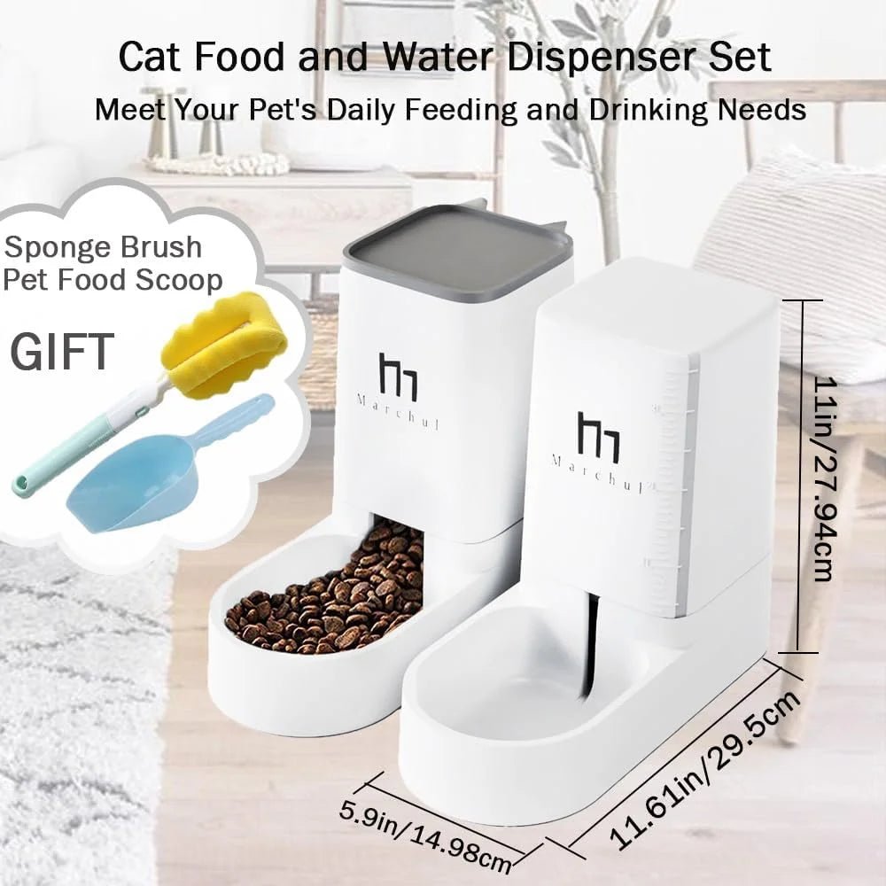 Cat Dog Waterer Set - Automatic Feeder & Water Dispenser with 4.63Lb Food Capacity & 1 Gallon Water - Petopia