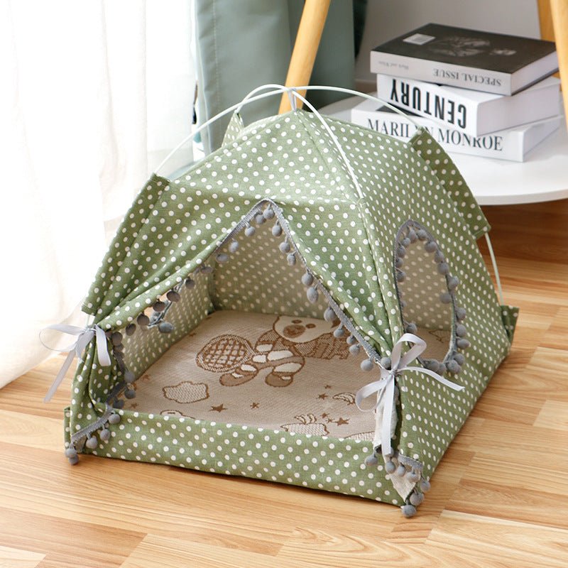 Cozy Cat Bed - Waterproof Pet Haven for Small & Medium Pets in Light/Dark Green - Petopia