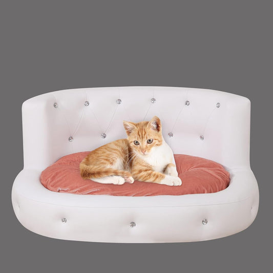Dog Sofas and Chairs with PU Leather, Wooden Frame Cat Sofa Chair,Dog Bed with S - Petopia