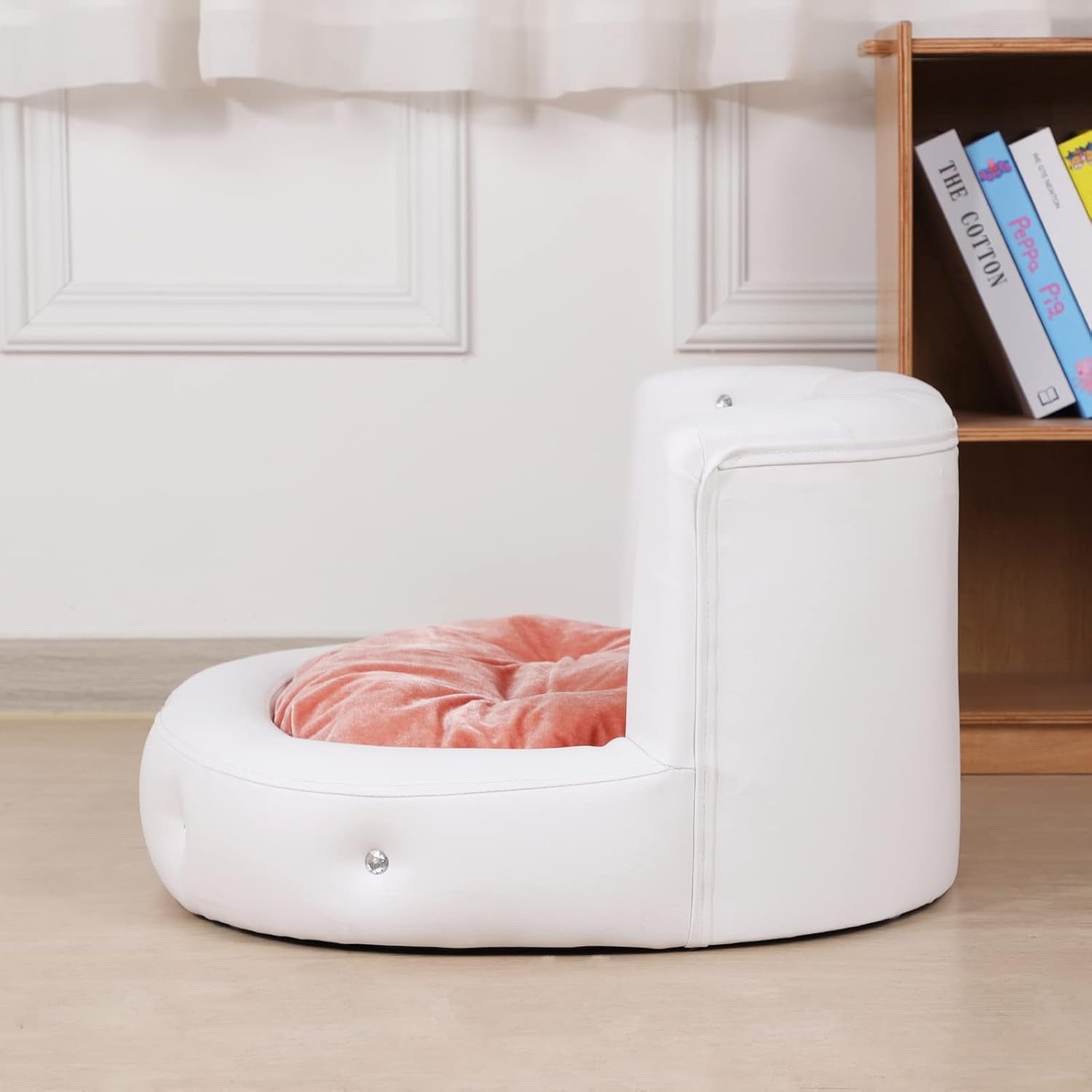 Dog Sofas and Chairs with PU Leather, Wooden Frame Cat Sofa Chair,Dog Bed with S - Petopia