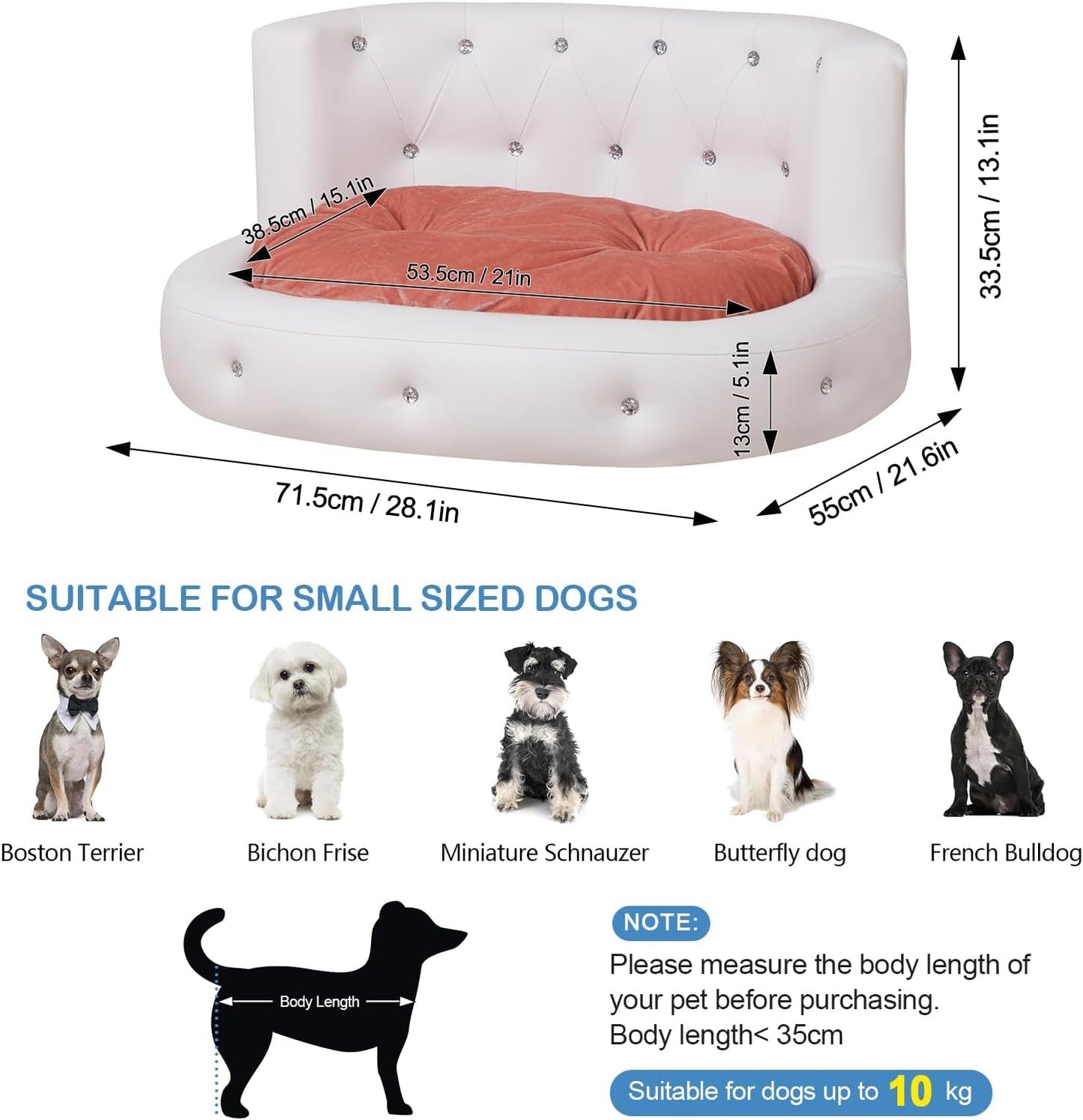 Dog Sofas and Chairs with PU Leather, Wooden Frame Cat Sofa Chair,Dog Bed with S - Petopia