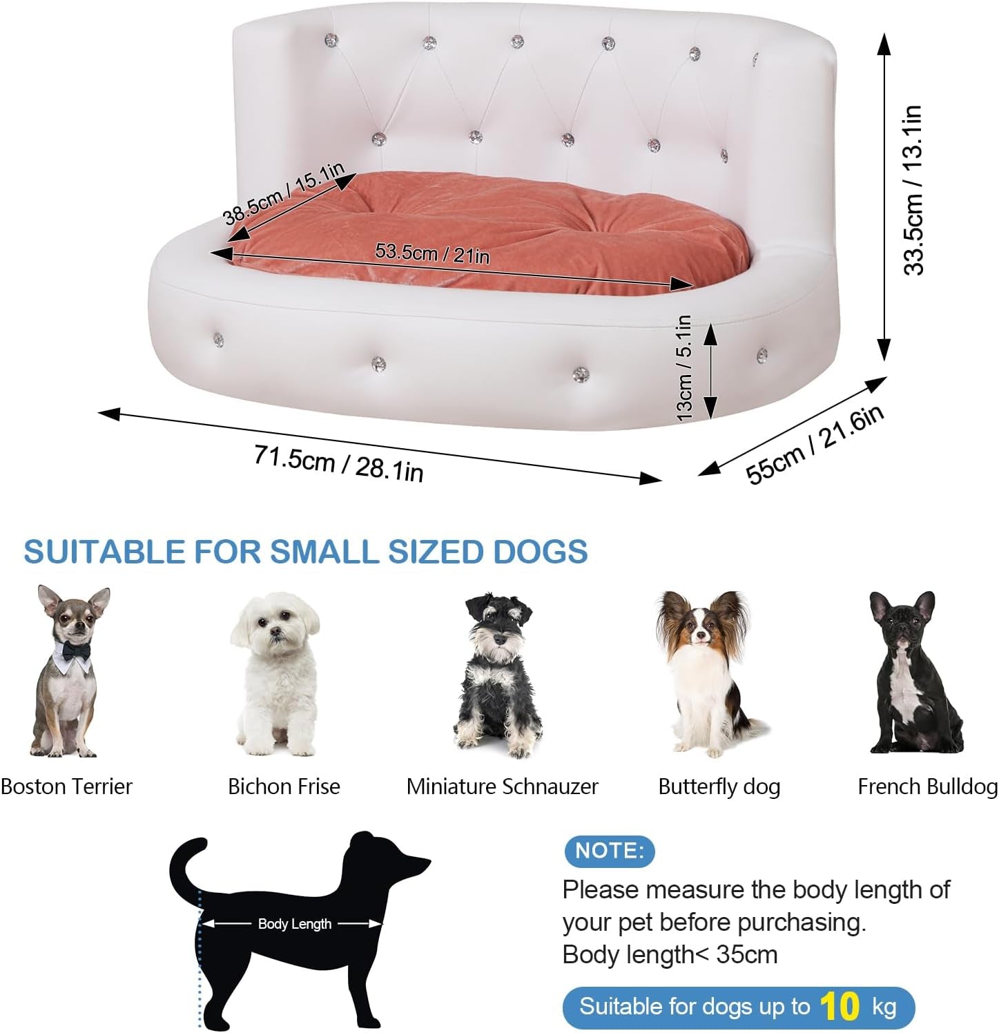 Dog Sofas and Chairs with PU Leather, Wooden Frame Cat Sofa Chair,Dog Bed with S - Petopia