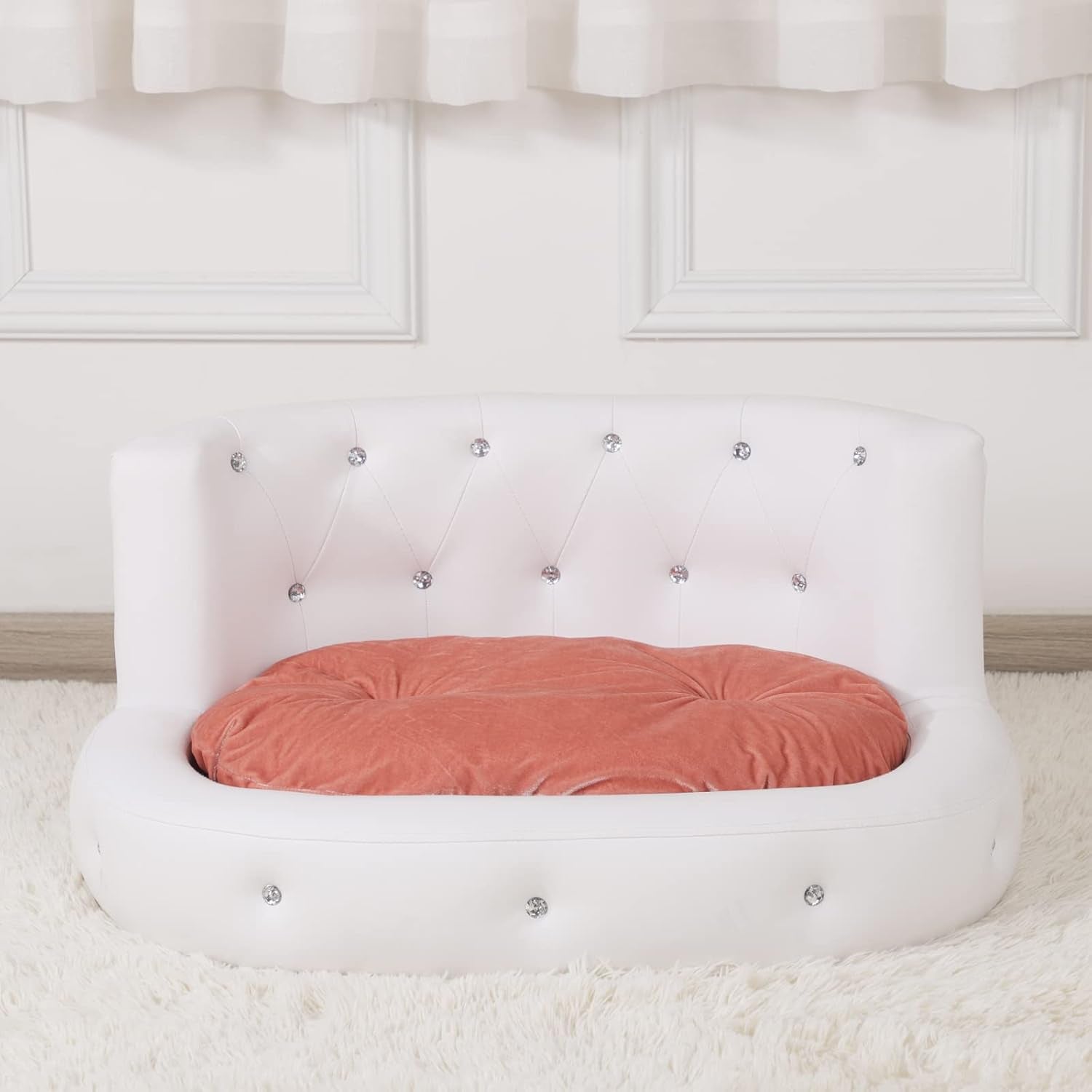 Dog Sofas and Chairs with PU Leather, Wooden Frame Cat Sofa Chair,Dog Bed with S - Petopia