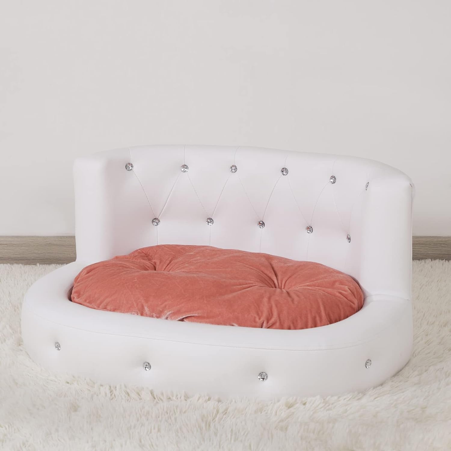 Dog Sofas and Chairs with PU Leather, Wooden Frame Cat Sofa Chair,Dog Bed with S - Petopia