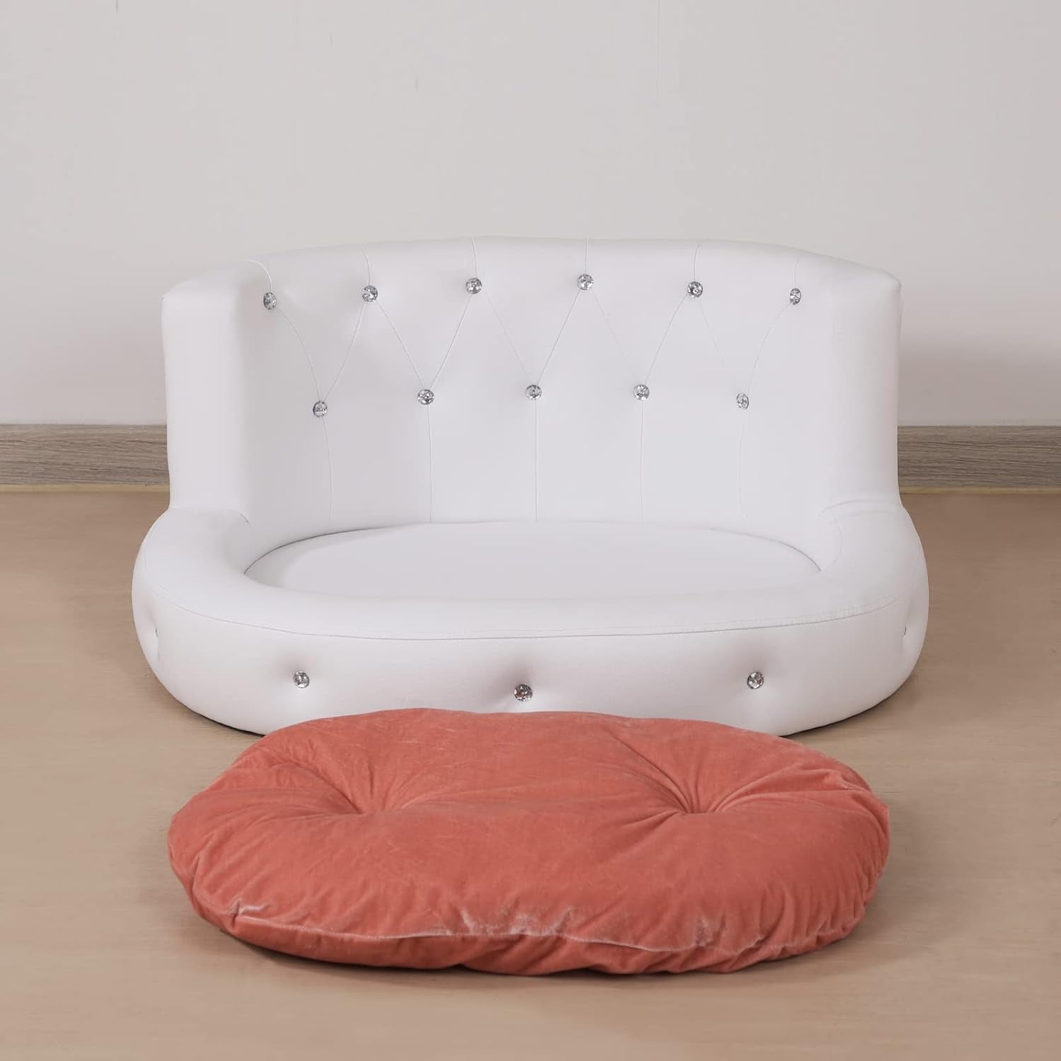 Dog Sofas and Chairs with PU Leather, Wooden Frame Cat Sofa Chair,Dog Bed with S - Petopia