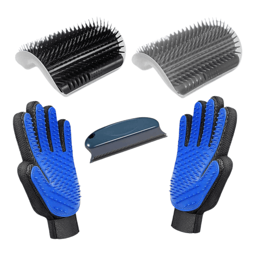 Feline Fur Harmony Cat Grooming Set – Deshedding Brush, Comb & Grooming Gloves for Cats & Kittens - Petopia