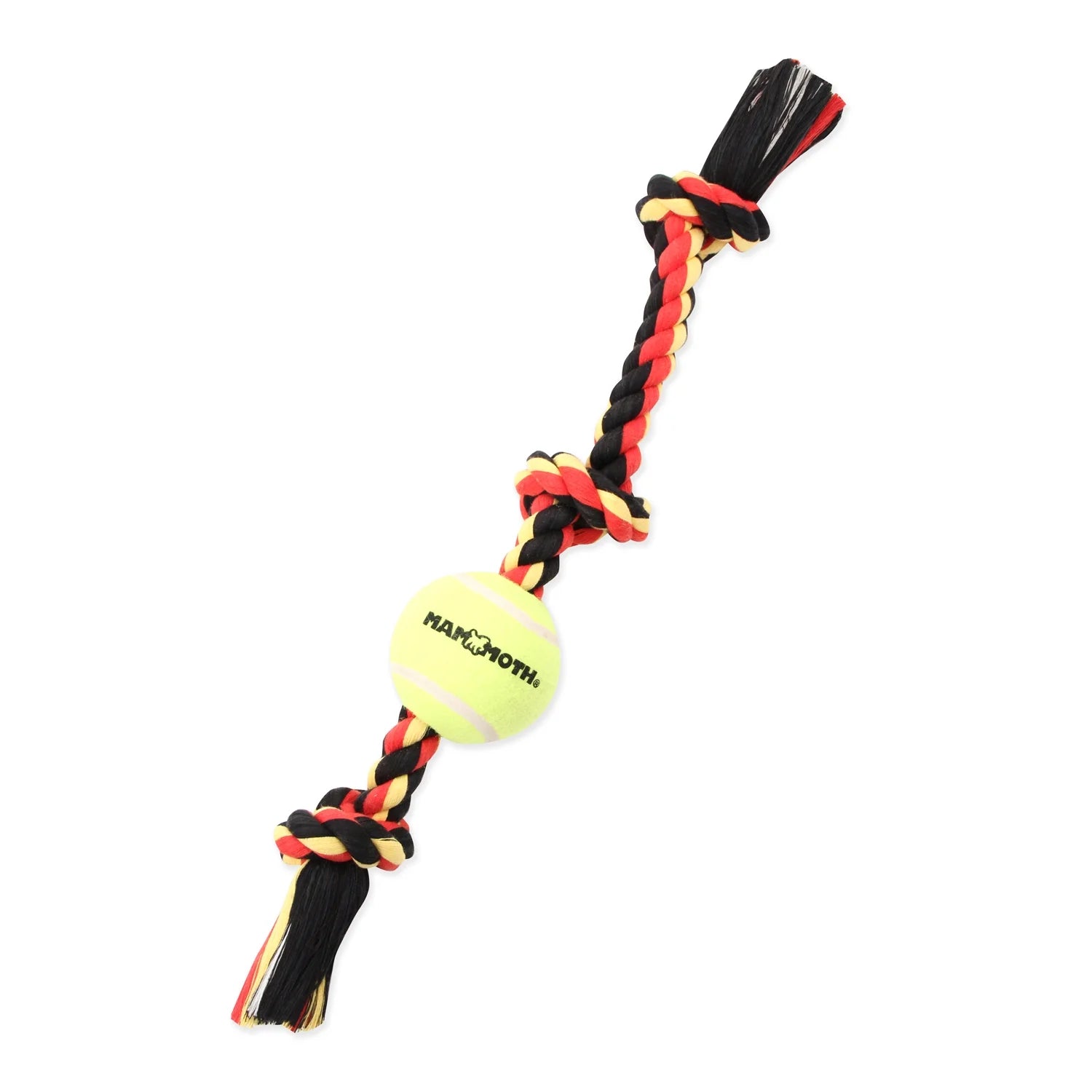 Flossy Chews Cottonblend 3 Knot Tug Rope Dog Toy with 3” Tennis Ball, Medium 20", Assorted Colors - Petopia