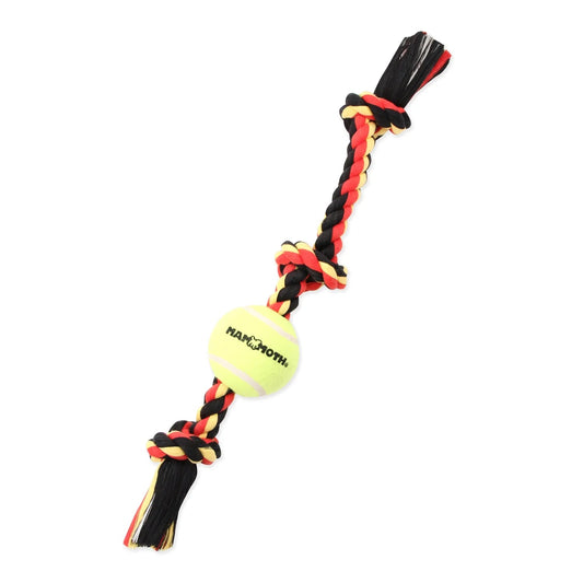 Flossy Chews Cottonblend 3 Knot Tug Rope Dog Toy with 3” Tennis Ball, Medium 20", Assorted Colors - Petopia