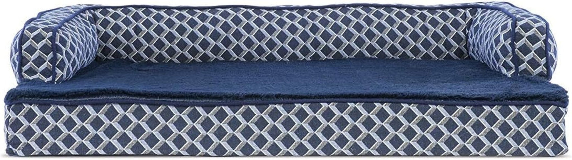 Orthopedic Dog Bed for Medium/Small Dogs W/ Removable Bolsters & Washable Cover, for Dogs up to 35 Lbs - Plush & Woven Decor Comfy Couch Sofa - Diamond Blue, Medium - Petopia
