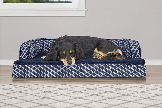 Orthopedic Dog Bed for Medium/Small Dogs W/ Removable Bolsters & Washable Cover, for Dogs up to 35 Lbs - Plush & Woven Decor Comfy Couch Sofa - Diamond Blue, Medium - Petopia