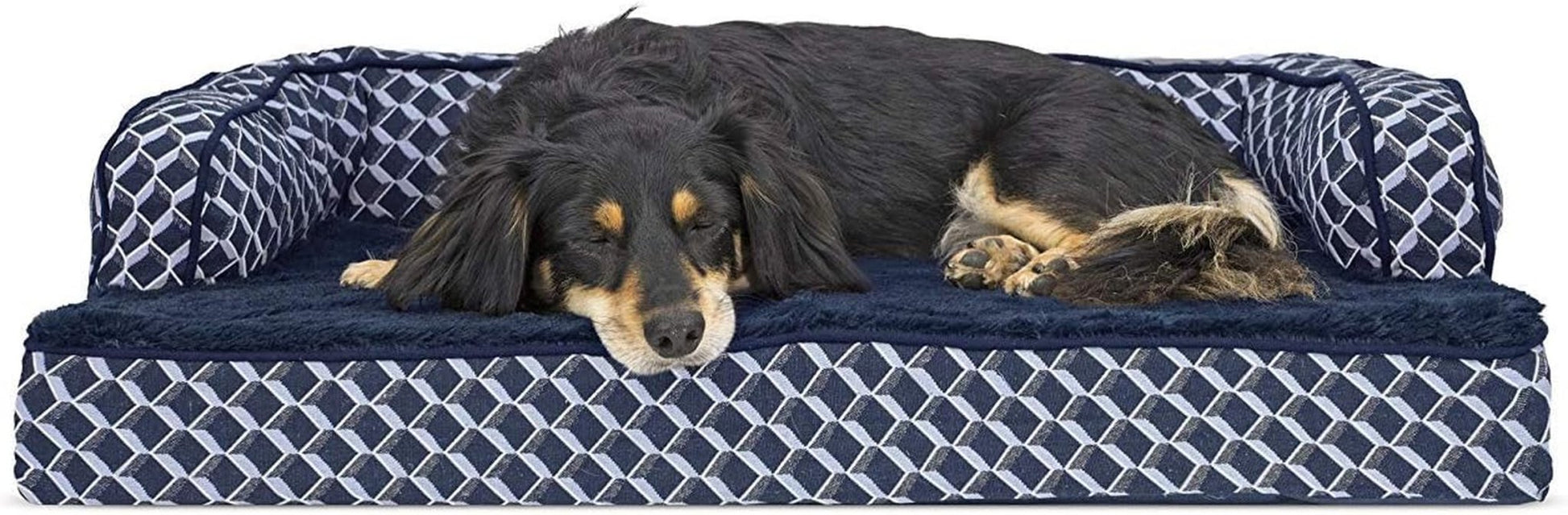 Orthopedic Dog Bed for Medium/Small Dogs W/ Removable Bolsters & Washable Cover, for Dogs up to 35 Lbs - Plush & Woven Decor Comfy Couch Sofa - Diamond Blue, Medium - Petopia