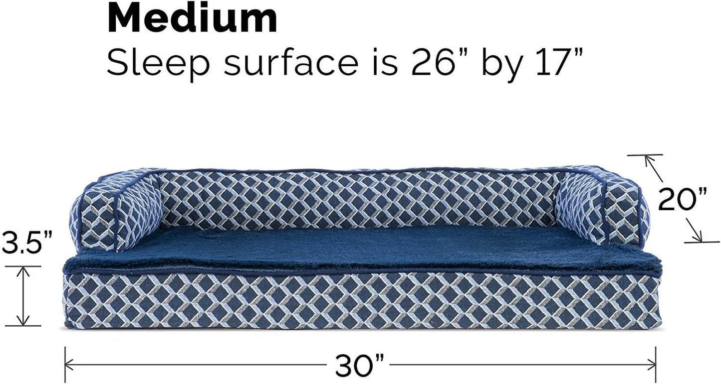 Orthopedic Dog Bed for Medium/Small Dogs W/ Removable Bolsters & Washable Cover, for Dogs up to 35 Lbs - Plush & Woven Decor Comfy Couch Sofa - Diamond Blue, Medium - Petopia