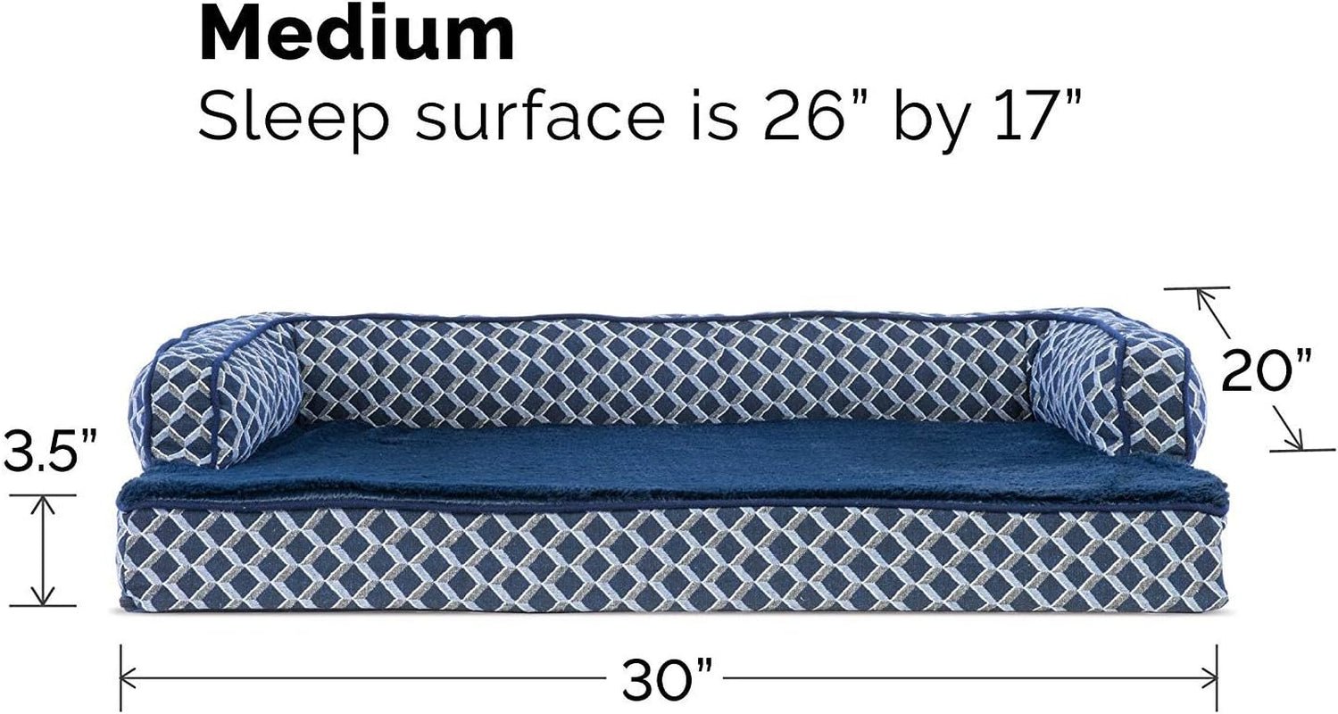 Orthopedic Dog Bed for Medium/Small Dogs W/ Removable Bolsters & Washable Cover, for Dogs up to 35 Lbs - Plush & Woven Decor Comfy Couch Sofa - Diamond Blue, Medium - Petopia
