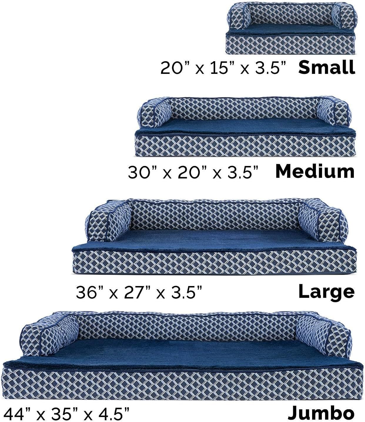 Orthopedic Dog Bed for Medium/Small Dogs W/ Removable Bolsters & Washable Cover, for Dogs up to 35 Lbs - Plush & Woven Decor Comfy Couch Sofa - Diamond Blue, Medium - Petopia