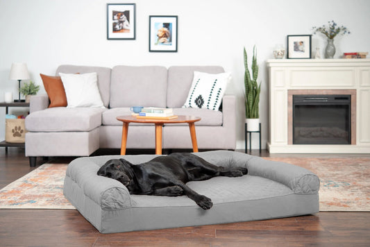Pet Products Quilted Full Support Orthopedic Sofa Pet Bed for Dogs & Cats - Silver Gray, Jumbo Plus - Petopia