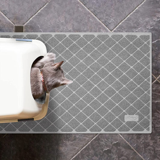 Premium Cat Litter Mat with Deep Grooves for Litter Trapping - 35" x 23" Non - Slip Waterproof Design - Petopia