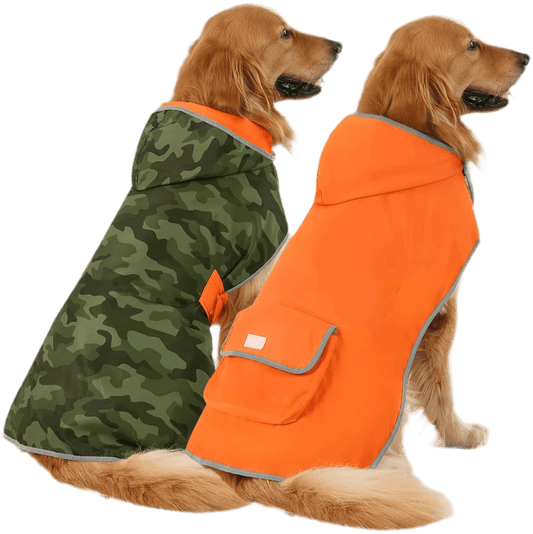 Reversible Dog Raincoat Hooded Slicker Poncho Rain Coat Jacket for Small Medium Large Dogs Camo Orange - L - Petopia