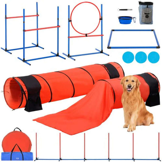 VEVOR Dog Agility Training Equipment 7 PCS Set Upgrade W/ Hurdles 2 Tunnels Ring - Petopia